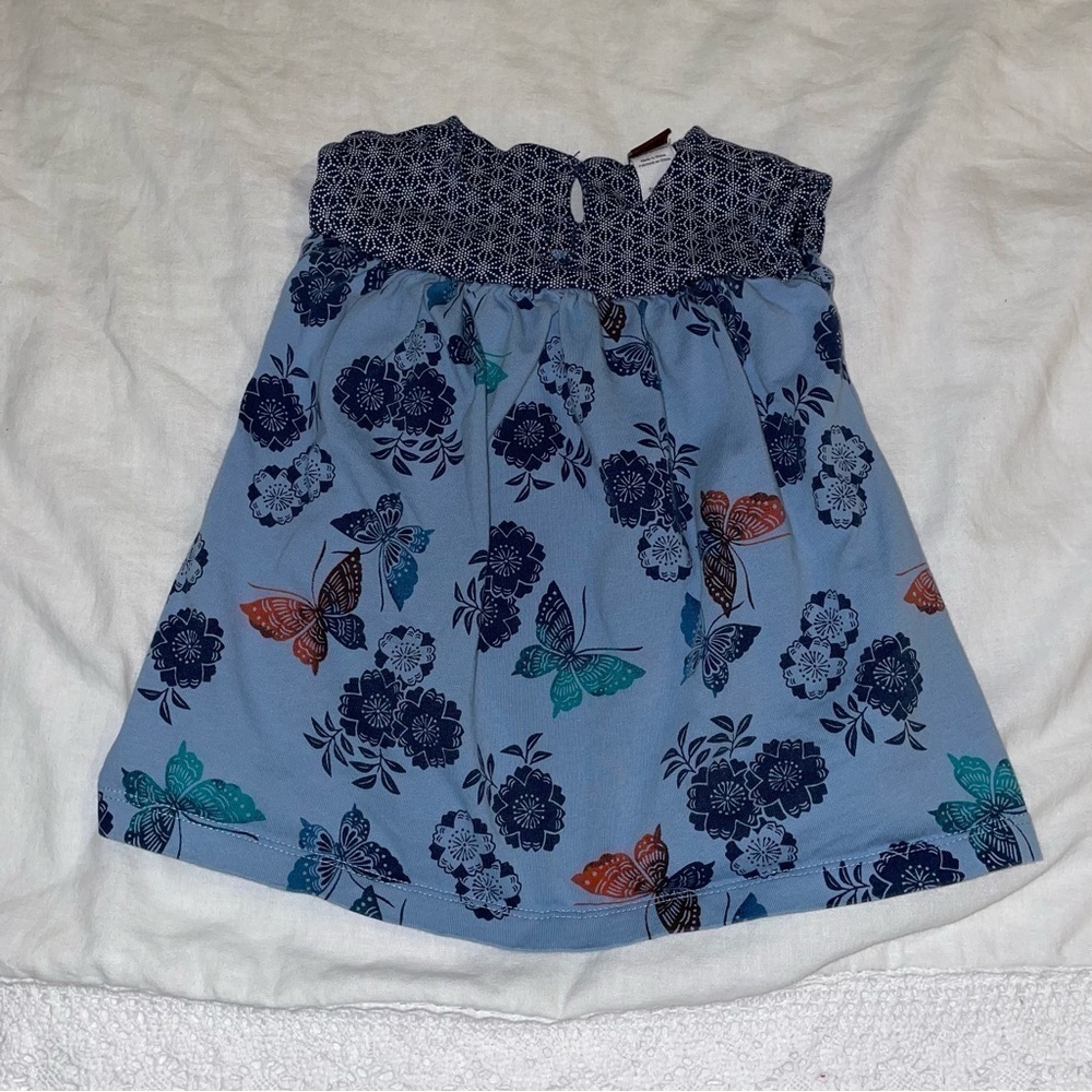 Tea Collection Sz 6-12 months Butterfly Empire Dress Short Sleeve Blue Floral